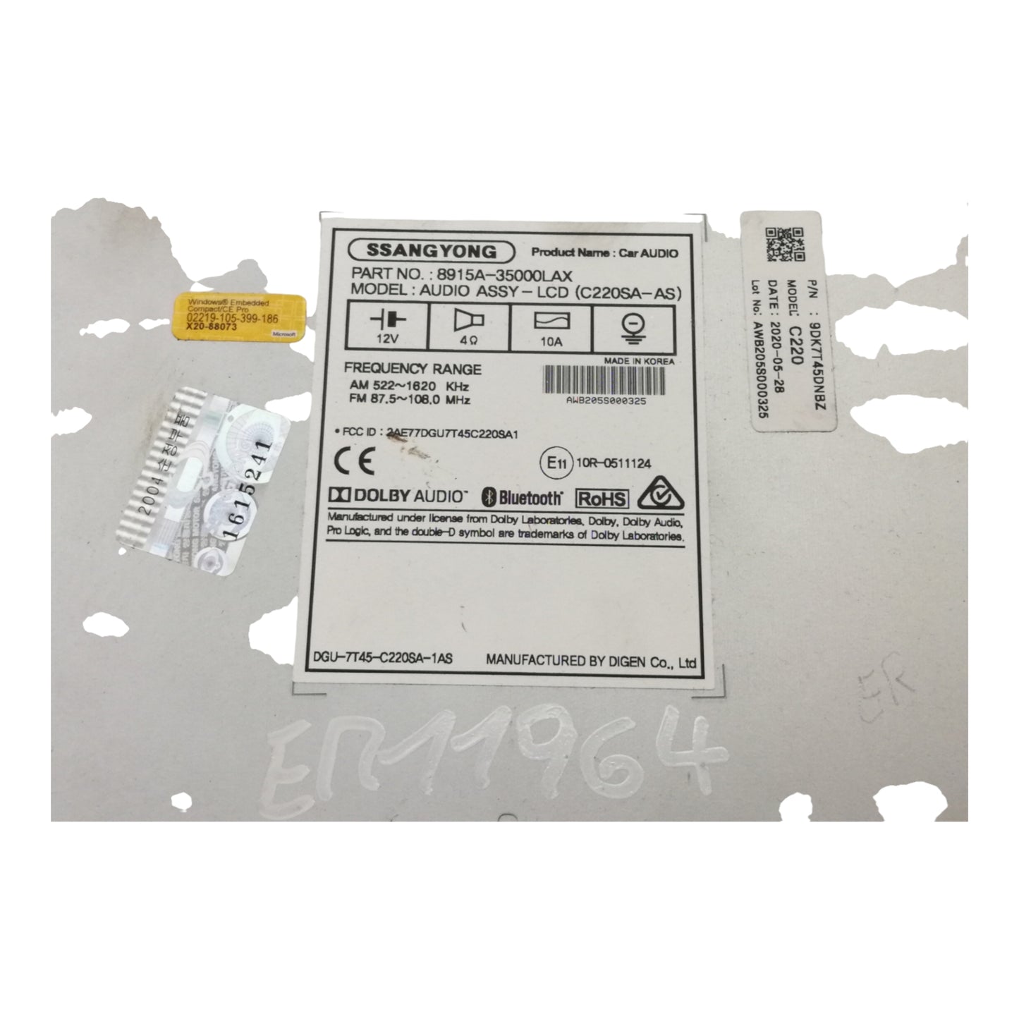 Unità Autoradio SSANGYONG TIVOLI/XLV Benzina Diesel