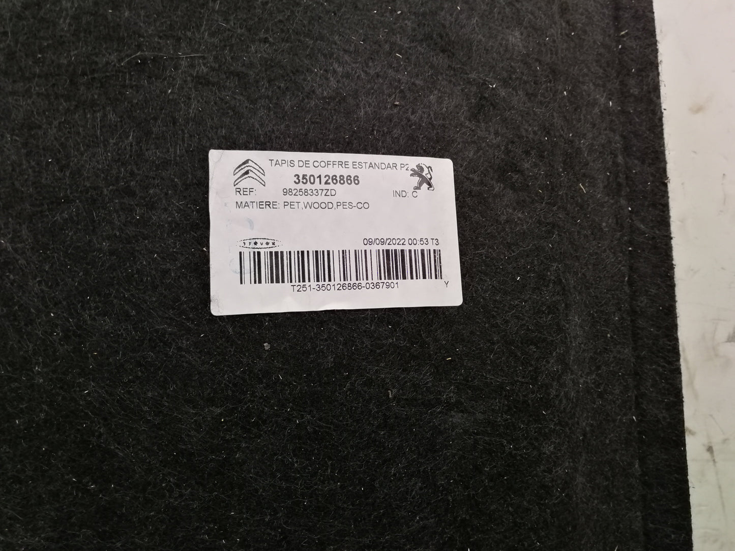 Tappeto Moquette Vano Bagagli Ruota Scorta PEUGEOT 2008 2 Serie