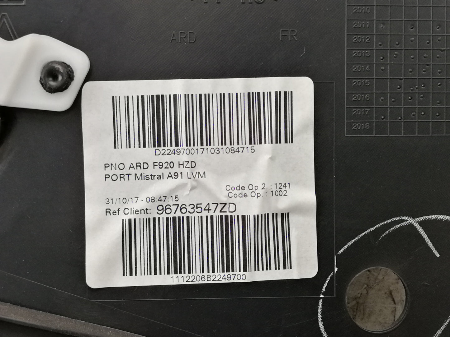 Pannello Rivestimento Porta Posteriore Destro PEUGEOT 208 1 Serie