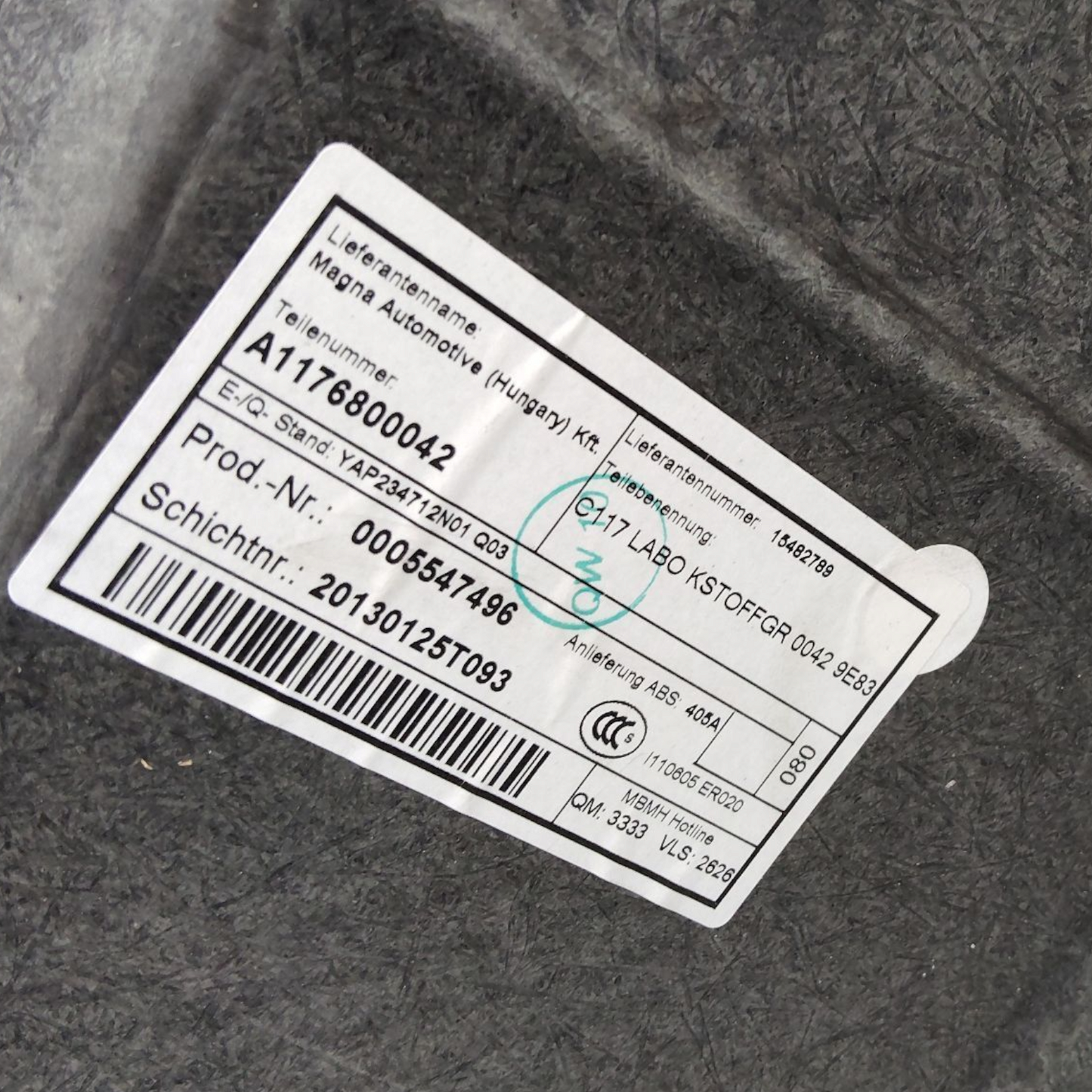 Rivestimento Pianale Bagagliaio MERCEDES CLASSE CLA C117