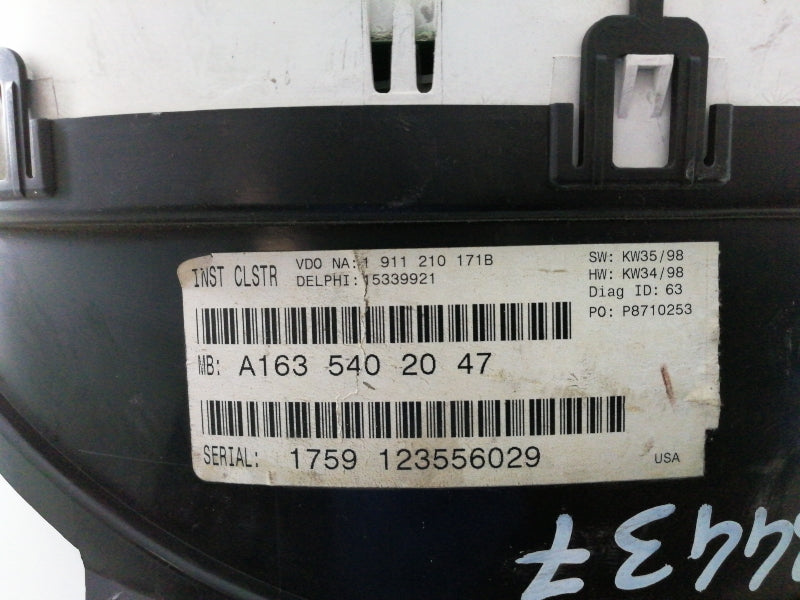 Quadro strumenti mercedes ml - w163 ( 1998 > 2002 ) a1635402047 benzina